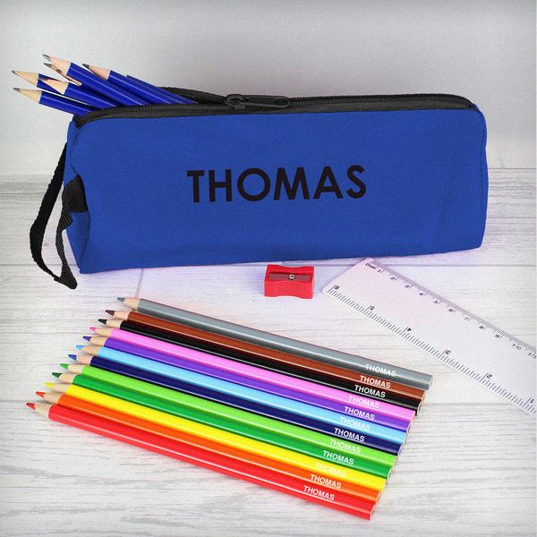 (image for) Blue Pencil Case with Personalised Pencils & Crayons