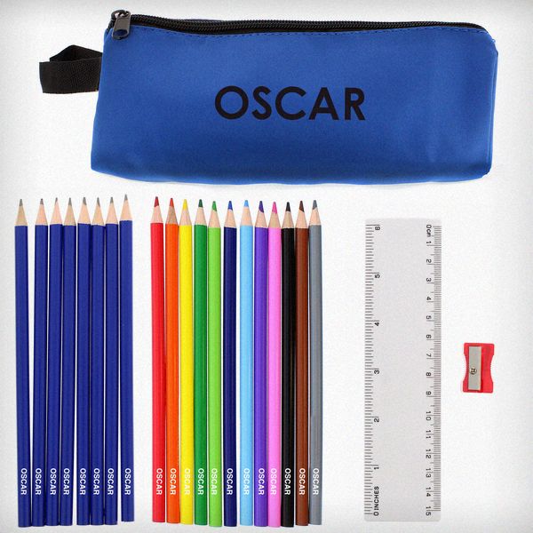 (image for) Blue Pencil Case with Personalised Pencils & Crayons - Click Image to Close