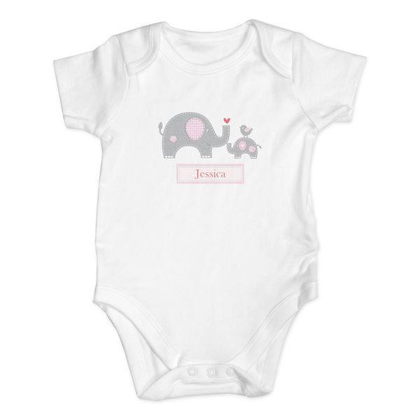 (image for) Personalised Pink Elephant 0-3 Months Baby Vest - Click Image to Close