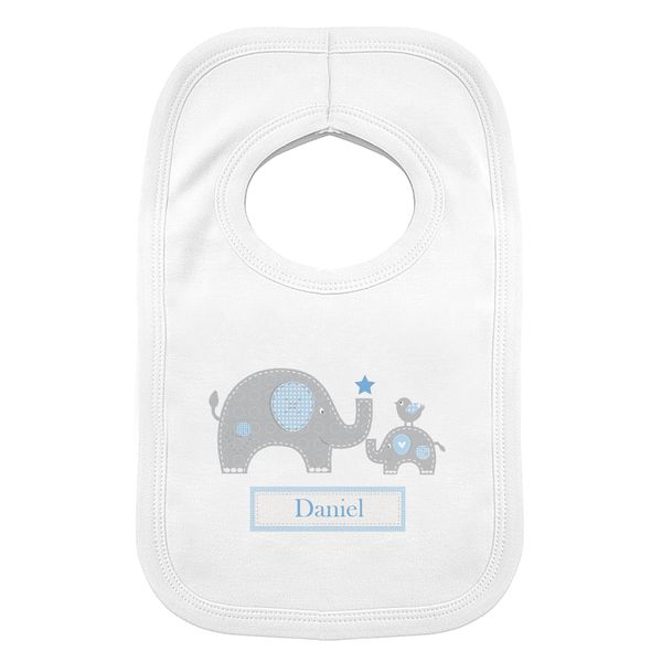 (image for) Personalised Blue Elephant 0-3 Months Baby Bib
