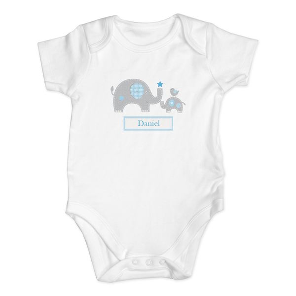 (image for) Personalised Blue Elephant 0-3 Months Baby Vest - Click Image to Close