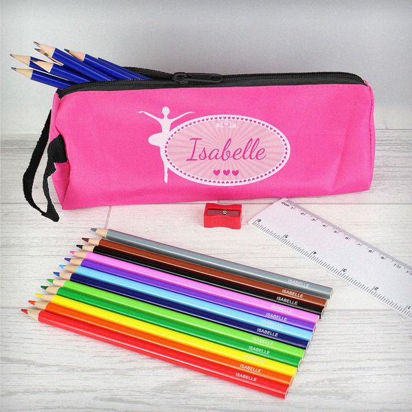 (image for) Pink Ballerina Pencil Case with Personalised Pencils & Crayons