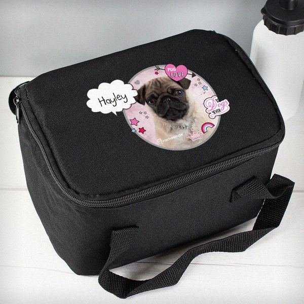 (image for) Personalised Rachael Hale Doodle Pug Black Lunch Bag - Click Image to Close