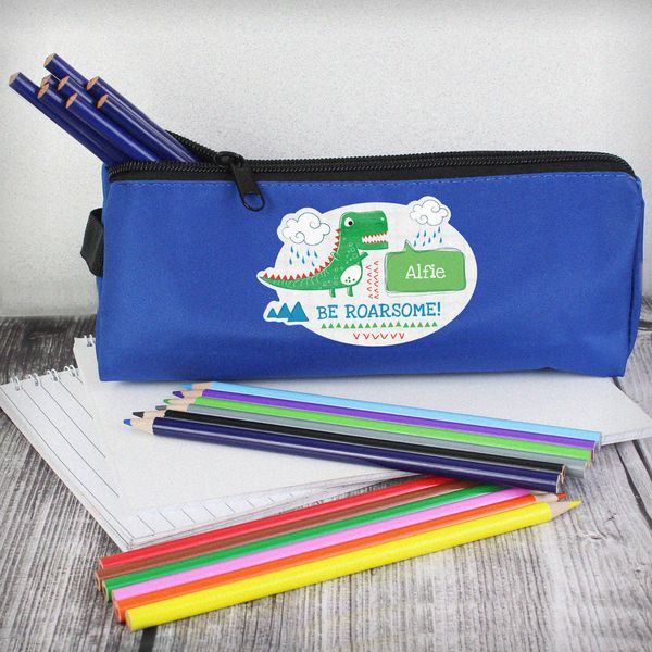 (image for) Personalised 'Be Roarsome' Dinosaur Blue Pencil Case - Click Image to Close