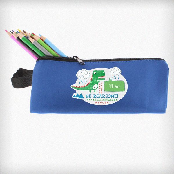(image for) Personalised 'Be Roarsome' Dinosaur Blue Pencil Case - Click Image to Close