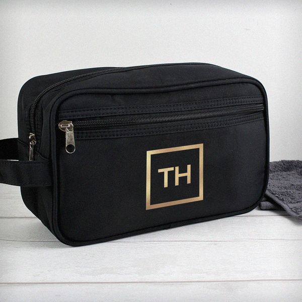 (image for) Personalised Gold Initials Black Wash Bag