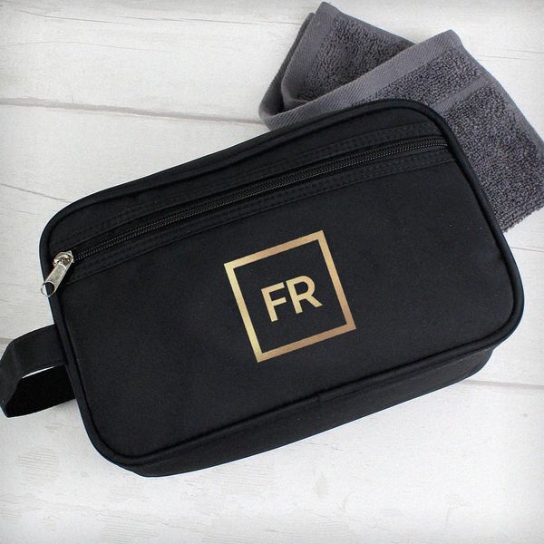 (image for) Personalised Gold Initials Black Wash Bag - Click Image to Close