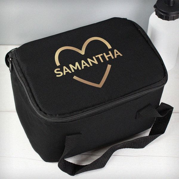 (image for) Personalised Gold Heart Black Lunch Bag - Click Image to Close