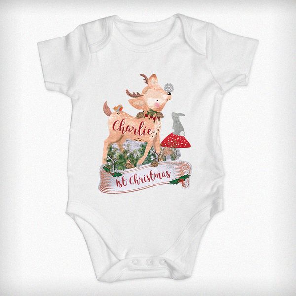 (image for) Personalised Festive Fawn 0-3 Months Baby Vest - Click Image to Close