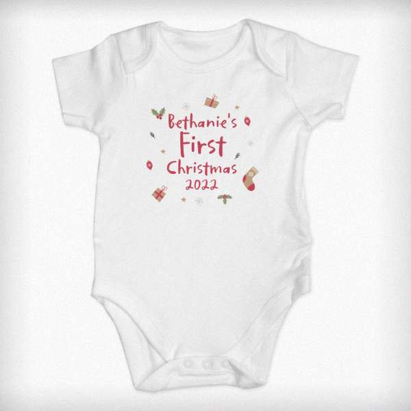 (image for) Personalised First Christmas 0-3 Months Baby Vest - Click Image to Close
