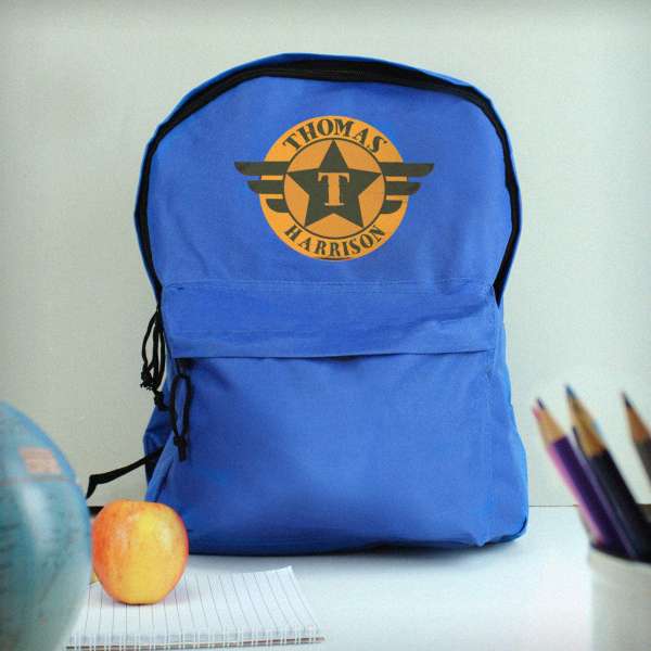 (image for) Personalised Badge Blue Backpack - Click Image to Close