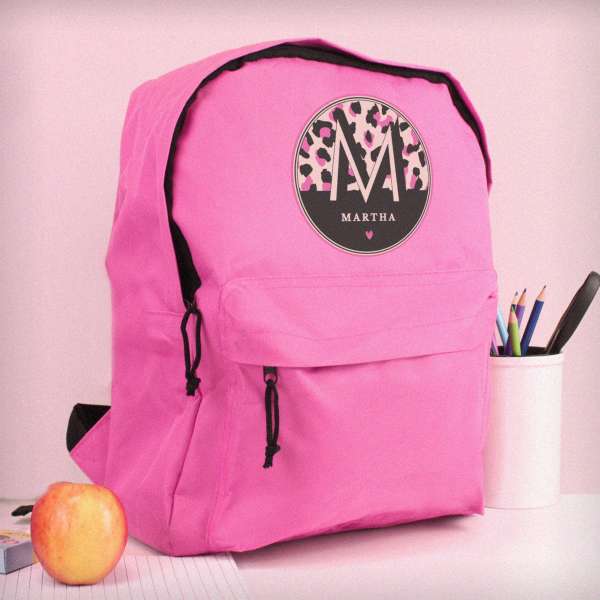 (image for) Personalised Leopard Print Pink Backpack - Click Image to Close