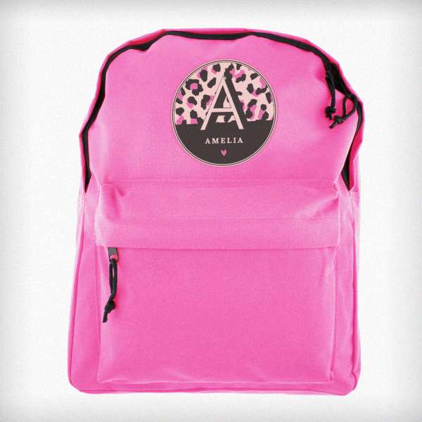 (image for) Personalised Leopard Print Pink Backpack - Click Image to Close