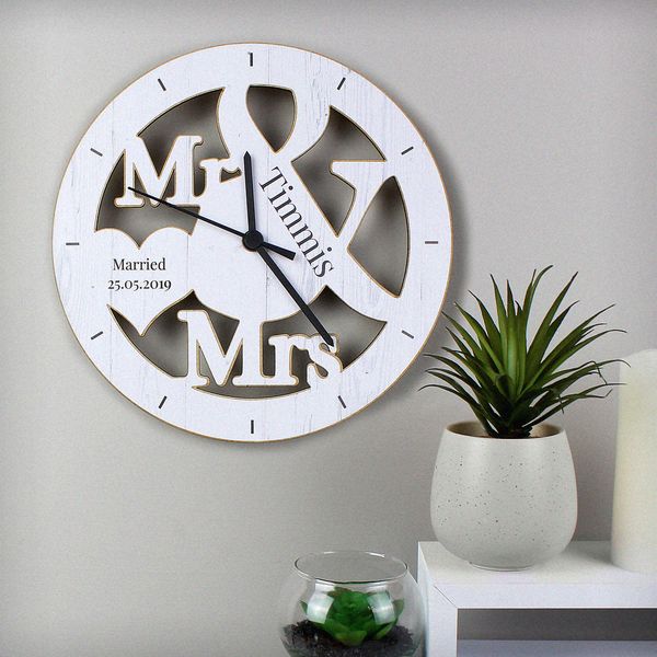 Modal Additional Images for Personalised Mr & Mrs Shape Wooden Clock