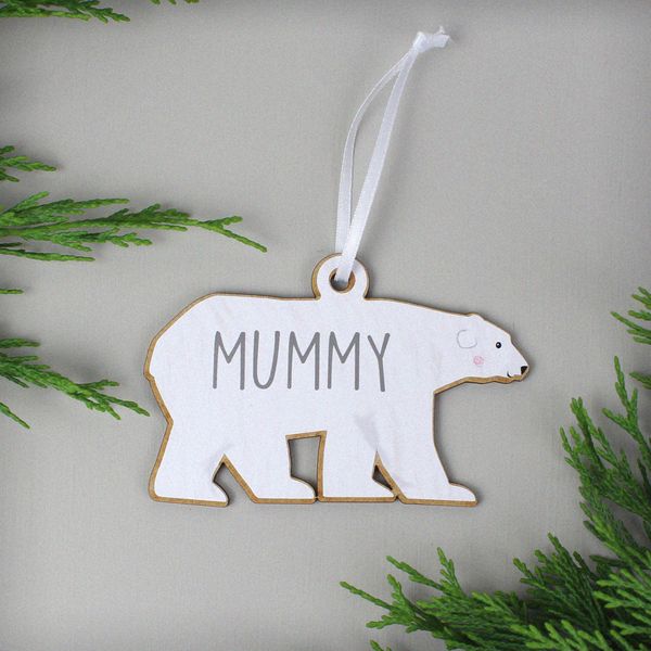 Modal Additional Images for Personalised Set of Four Polar Bear Family Wooden Hanging Decorations