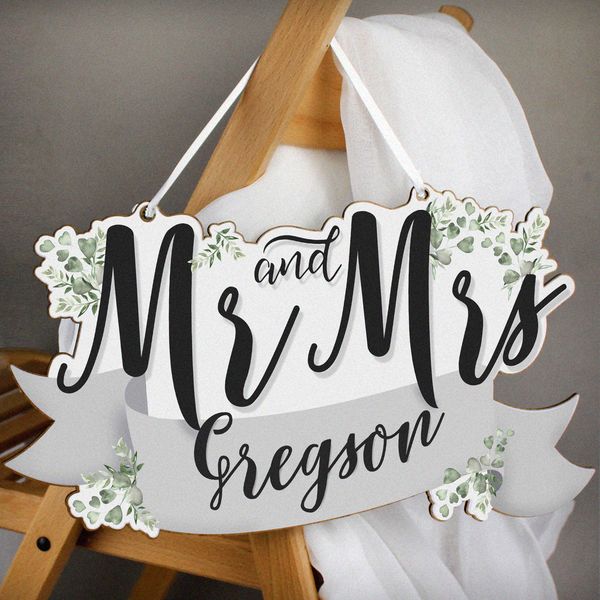 (image for) Personalised Mr & Mrs Wooden Hanging Decoration - Click Image to Close