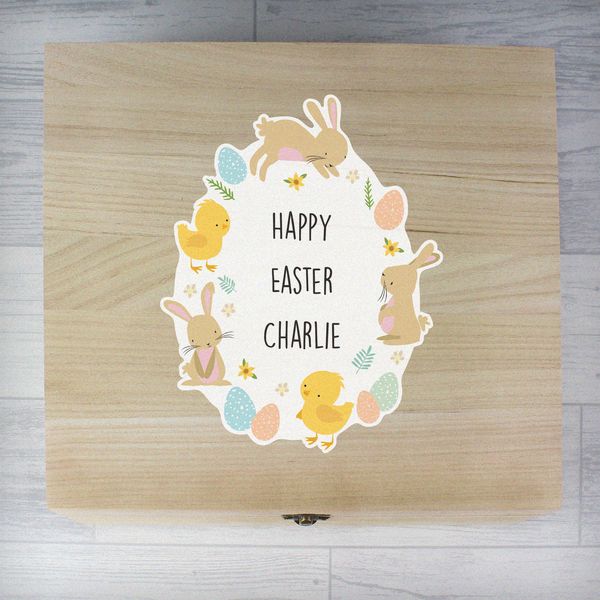 Modal Additional Images for Personalised Easter Bunny & Chick Large Wooden Keepsake Box