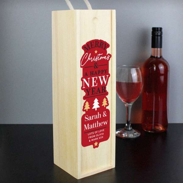 (image for) Personalised Merry Christmas & A Happy New Year Wooden Bottle Box - Click Image to Close
