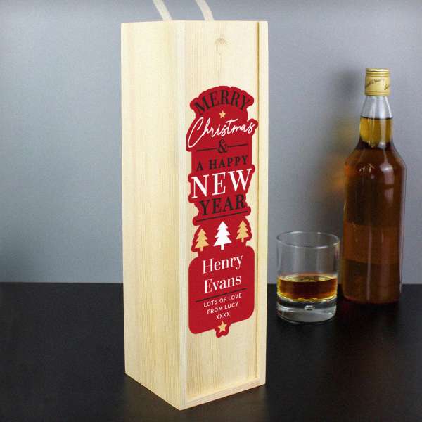 (image for) Personalised Merry Christmas & A Happy New Year Wooden Bottle Box - Click Image to Close