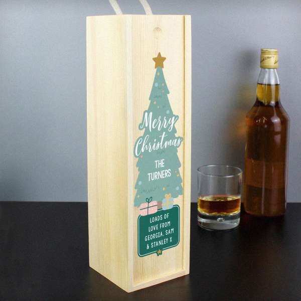 (image for) Personalised Merry Christmas Wooden Bottle Box - Click Image to Close