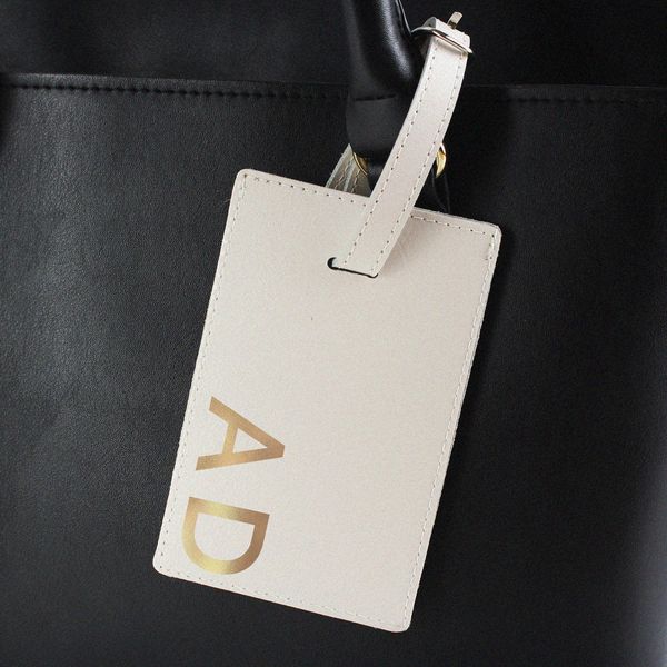 (image for) Personalised Gold Initials Cream Luggage Tag - Click Image to Close