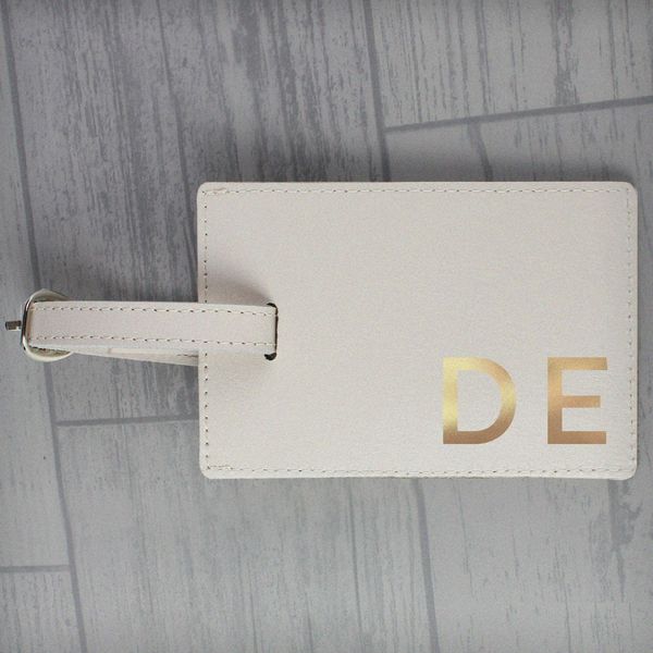 (image for) Personalised Gold Initials Cream Luggage Tag - Click Image to Close