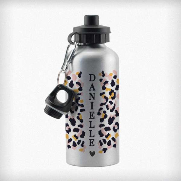 Modal Additional Images for Personalised Leopard Print Silver Drinks Bottle