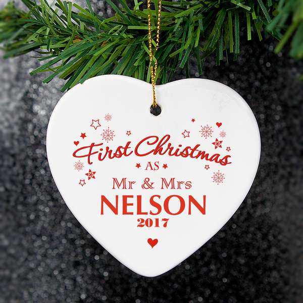 (image for) Personalised 'Our First Christmas' Ceramic Heart Decoration - Click Image to Close