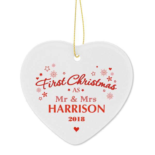 (image for) Personalised 'Our First Christmas' Ceramic Heart Decoration - Click Image to Close