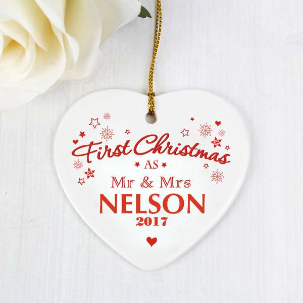 Modal Additional Images for Personalised 'Our First Christmas' Ceramic Heart Decoration