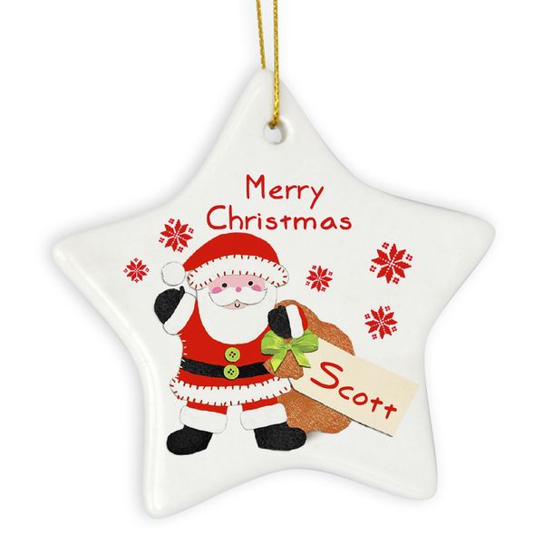 (image for) Personalised Felt Stitch Santa Ceramic Star Decoration - Click Image to Close