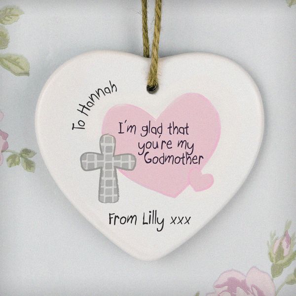 (image for) Personalised Godmother Ceramic Heart Decoration - Click Image to Close