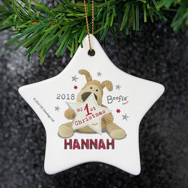 (image for) Personalised My 1st Christmas Boofle Ceramic Star Decoration - Click Image to Close