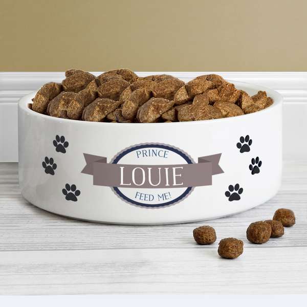 (image for) Personalised Blue Paws 14cm Medium White Pet Bowl - Click Image to Close