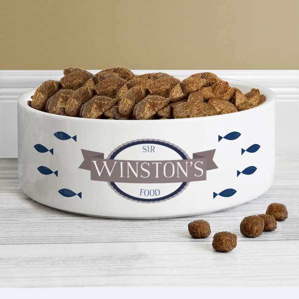 Modal Additional Images for Personalised Blue Fish 14cm Medium White Pet Bowl