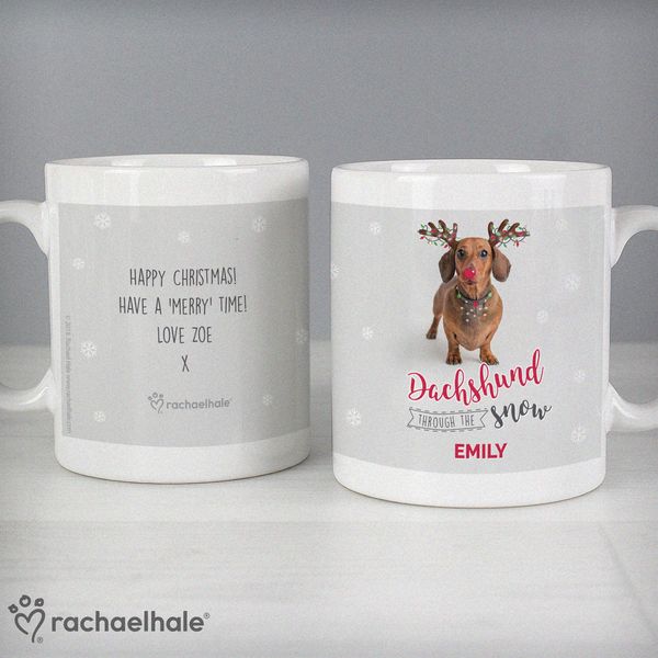 (image for) Personalised Rachael Hale Dachshund Through the Snow Mug - Click Image to Close