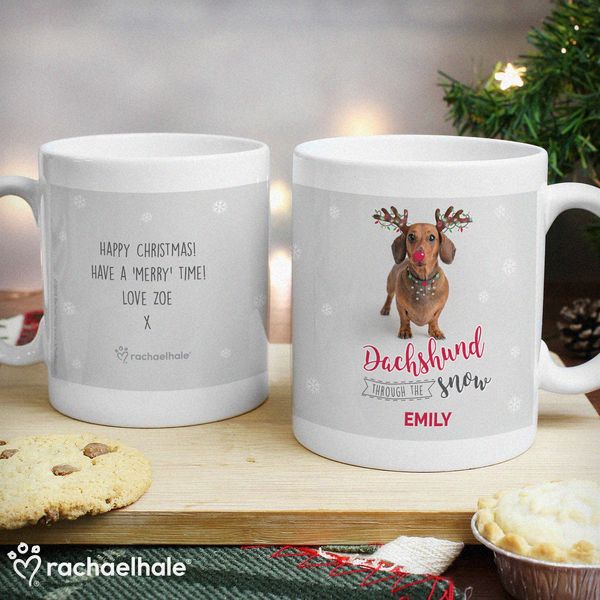 Modal Additional Images for Personalised Rachael Hale Dachshund Through the Snow Mug