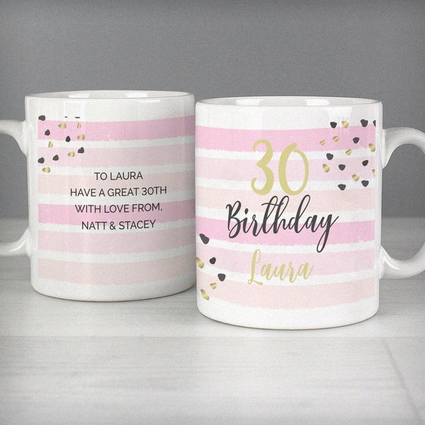(image for) Personalised Birthday Gold and Pink Stripe Mug - Click Image to Close
