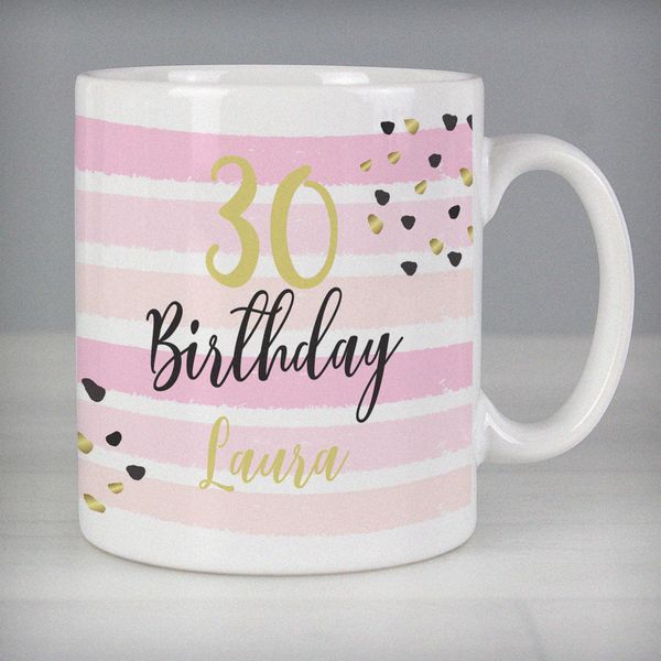 (image for) Personalised Birthday Gold and Pink Stripe Mug - Click Image to Close