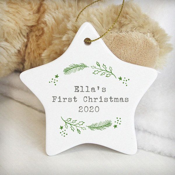 (image for) Personalised Christmas Holly Ceramic Star Decoration - Click Image to Close