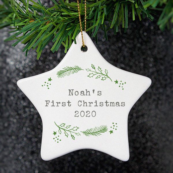 (image for) Personalised Christmas Holly Ceramic Star Decoration - Click Image to Close