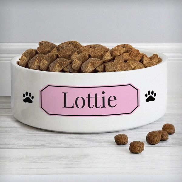 (image for) Personalised Pink Plaque 14cm Medium Pet Bowl - Click Image to Close