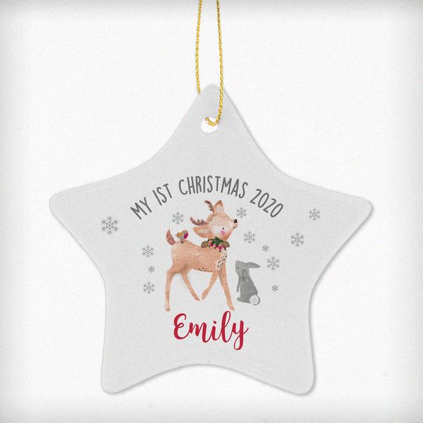 Modal Additional Images for Personalised 1st Christmas Festive Fawn Ceramic Star Decoration