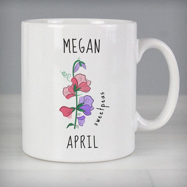 (image for) Personalised April Birth Flower - Sweet Peas Mug - Click Image to Close