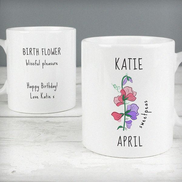 (image for) Personalised April Birth Flower - Sweet Peas Mug - Click Image to Close