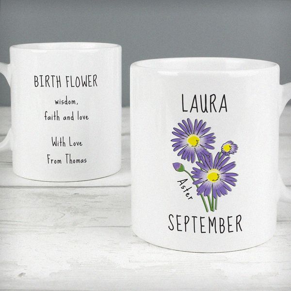 (image for) Personalised September Birth Flower - Aster Mug - Click Image to Close
