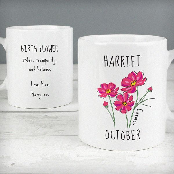Modal Additional Images for Personalised October Birth Flower - Cosmos Mug