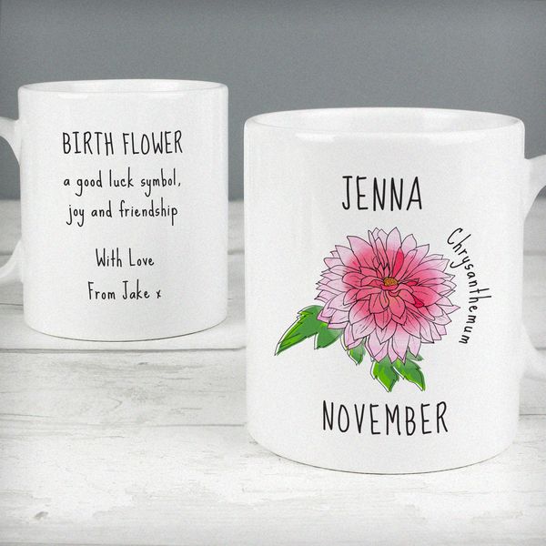 (image for) Personalised November Birth Flower - Chrysanthemum Mug - Click Image to Close