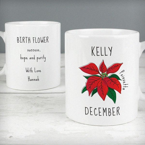 (image for) Personalised December Birth Flower - Poinsetta Mug - Click Image to Close
