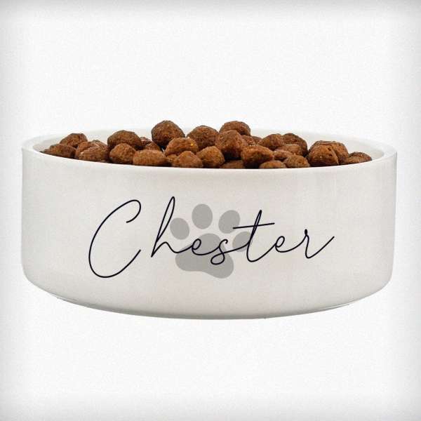 (image for) Personalised Grey Pawprint Name 14cm Medium Pet Bowl - Click Image to Close